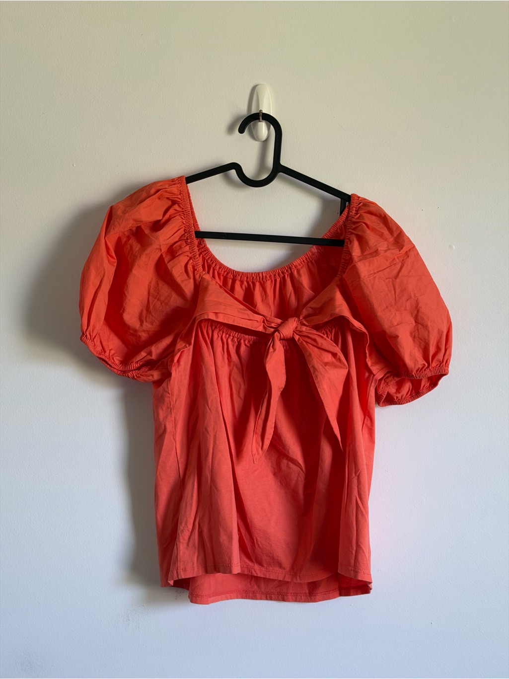 Women's Puff-Sleeve Tie-Front Top - Coral